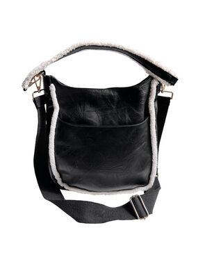 Ah-Dorned Sherpa Trim Vegan Leather Crossbody Shoulder Bag